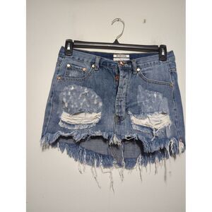 One X One‎ Teaspoon Womens Blue Denim Skirt Junkyard Low Rise Button Fly Sz 25